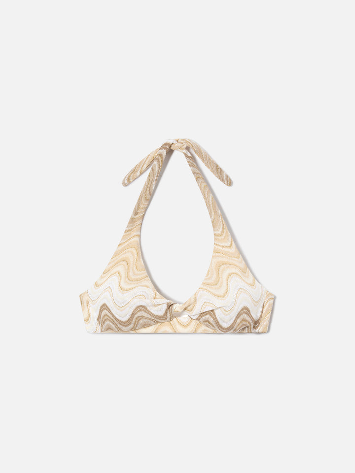 Top de bikini bralette Leda en tejido raschel dorado con detalle cut-out 