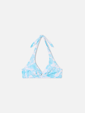 Top de bikini bralette Leda con estampado toile de Jouy y detalle cut-out 