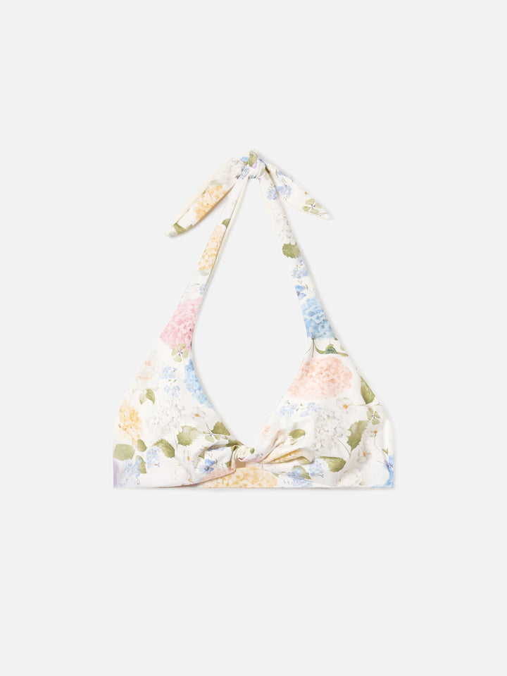 Leda bralette bikini top with floral print and cut-out detail