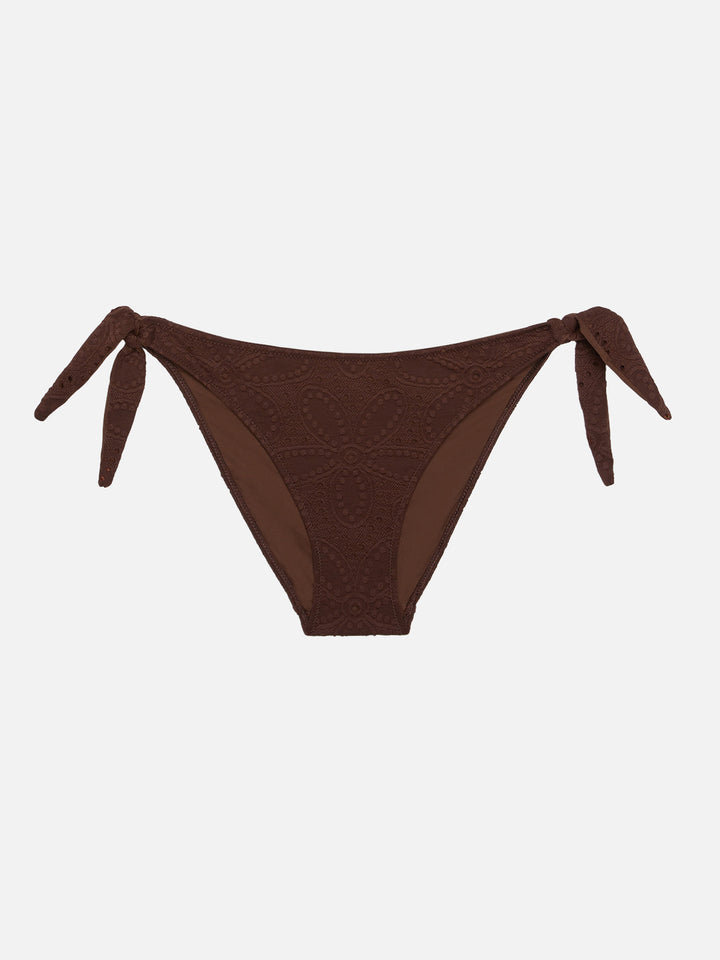 Yali brown Sangallo lace classic swim briefs