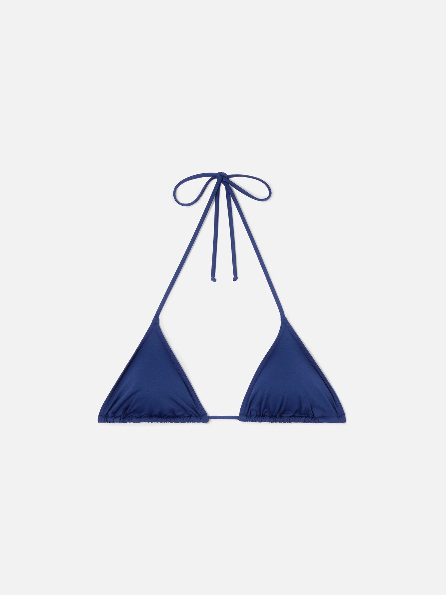 Top de bikini triangular Leah con lazadas en azul navy liso 