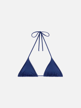 Top de bikini triangular Leah con lazadas en azul navy liso 