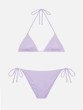 Lilafarbene klassische Badehose „Virgo“ – Lilafarbener Badeanzug mit Triangel-Oberteil „Leah“