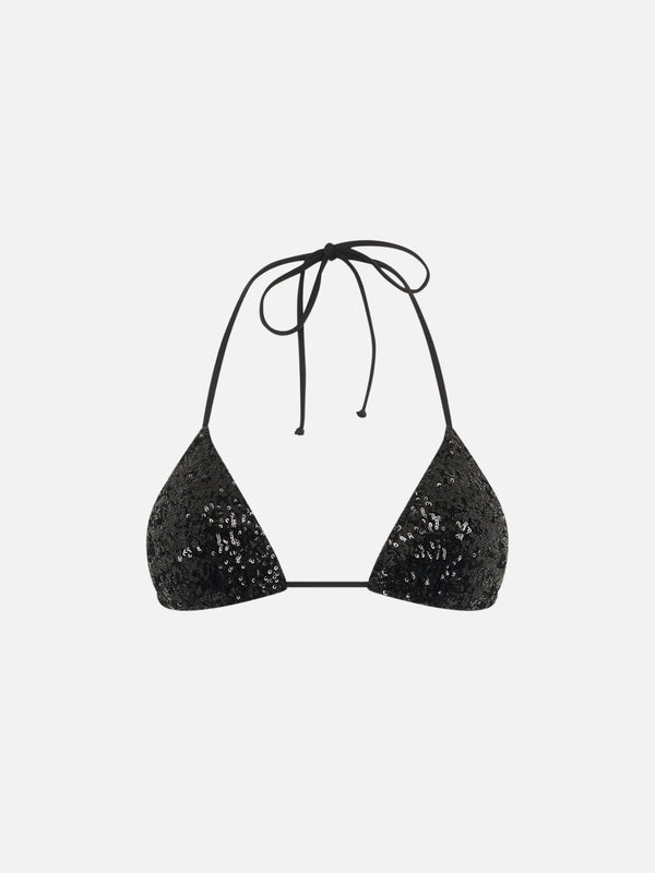 Bikini a triangolo paillettes nere da donna Leah Marielle