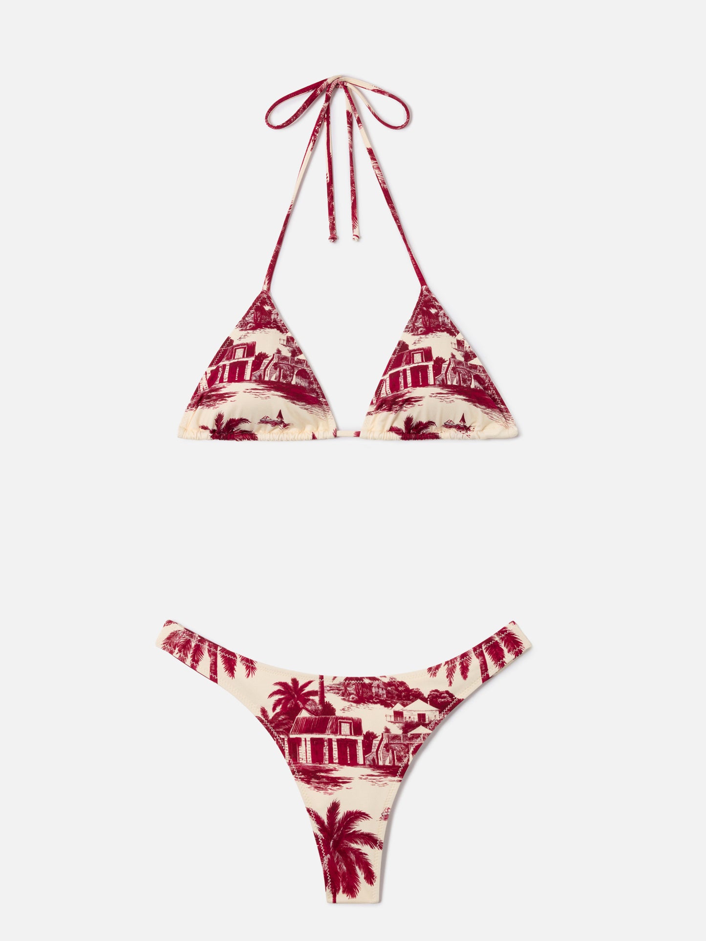 Bikini Leah Naomi con stampa toile de jouy bordeaux