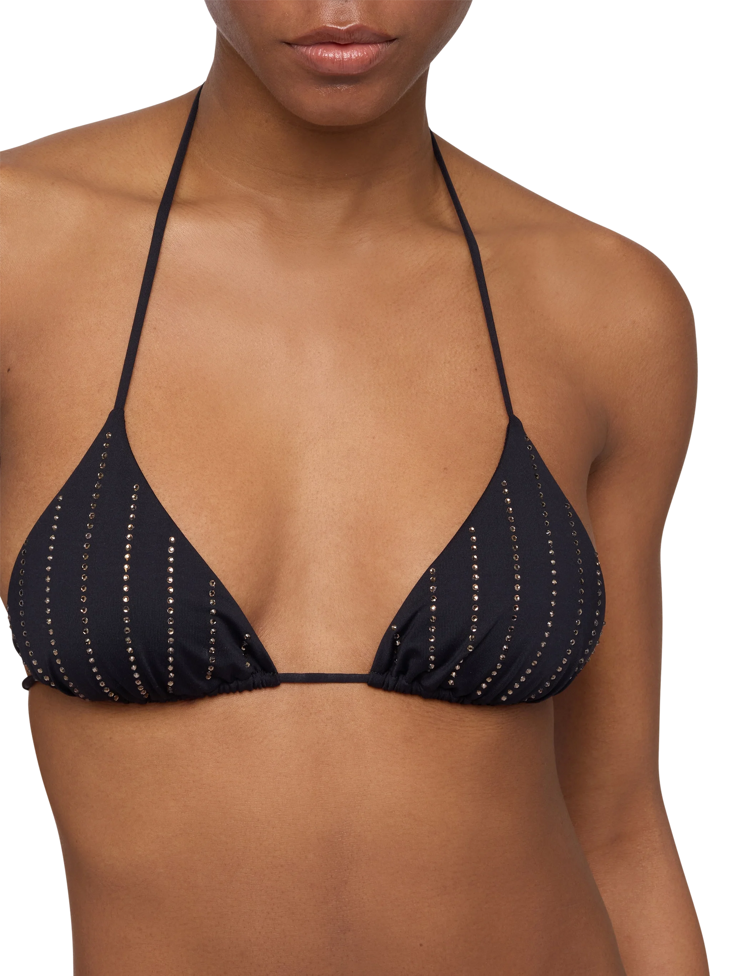 Black classic triangle bikini Leah Marielle with striped rhinestone embellishment