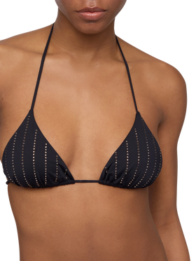 Black classic triangle bikini Leah Marielle with striped rhinestone embellishment