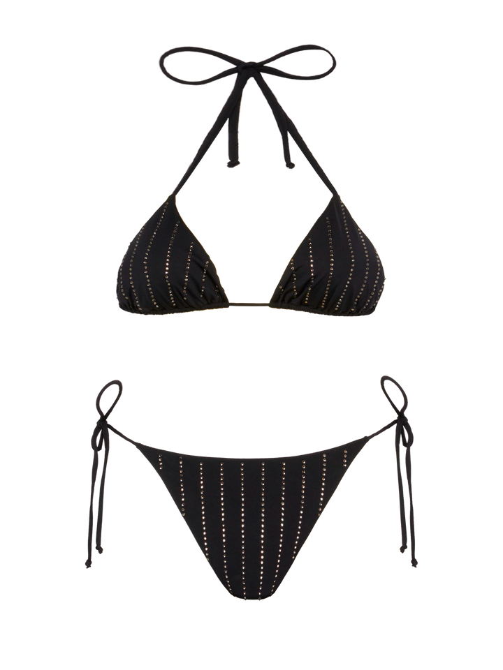 Black classic triangle bikini Leah Marielle with striped rhinestone embellishment - MC2 Saint Barth