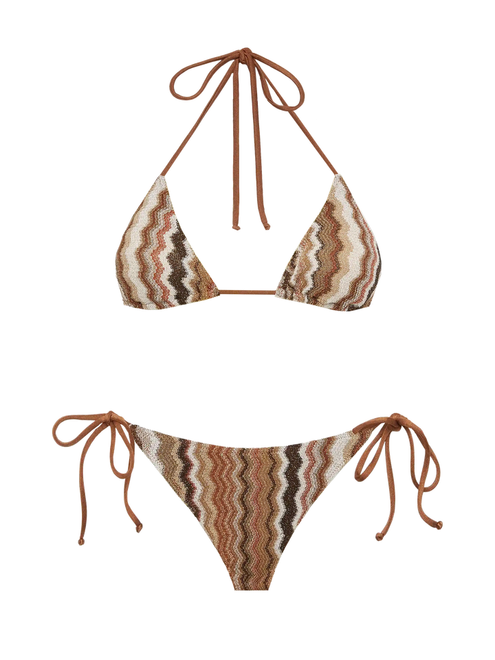 Bikini classico in maglia raschel Leah Virgo con motivo a onde