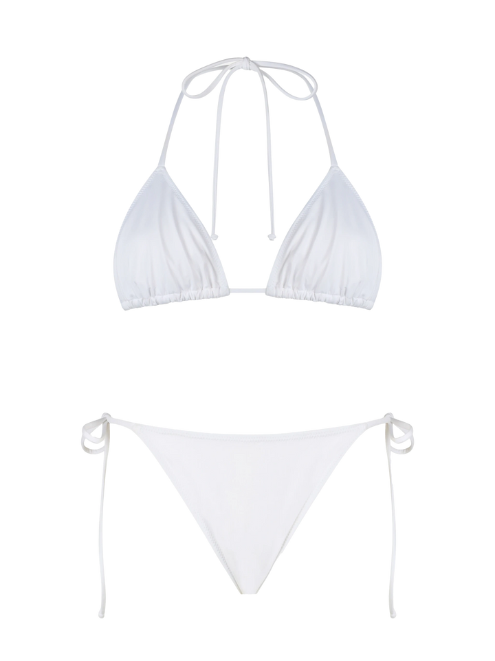 Woman white triangle bikini Leah Marielle