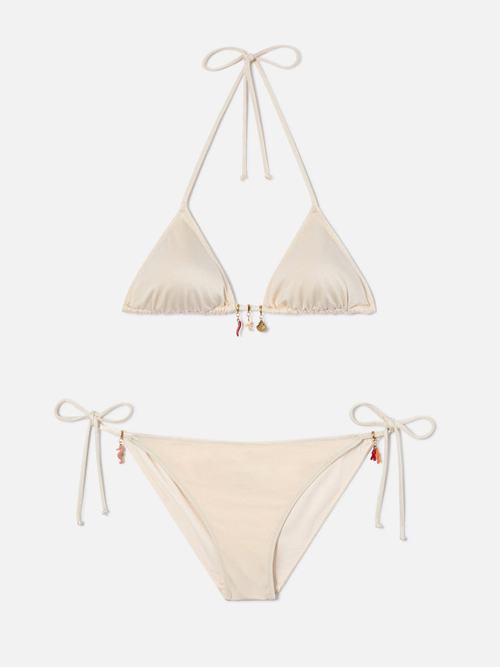 Bikini Leah Virgo beige finition brillante avec charms 