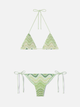 Bikini raschel degradé verde Leah Marielle con lentejuelas 