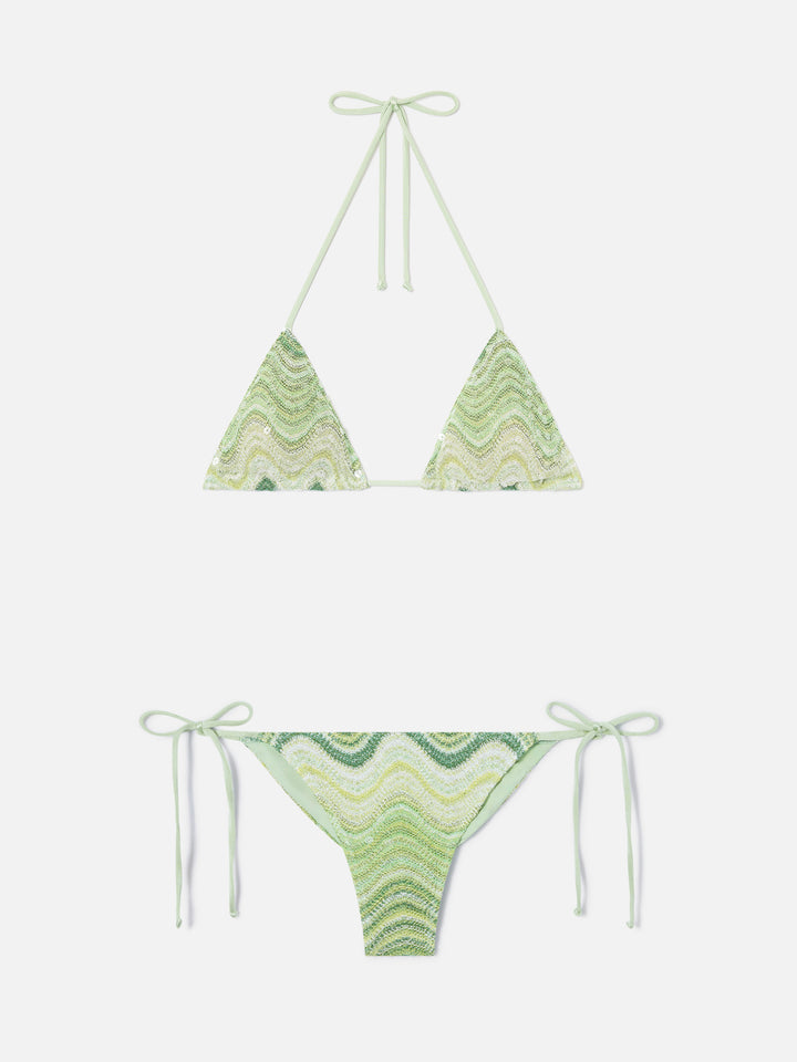 Leah Marielle green degradé raschel bikini with sequins