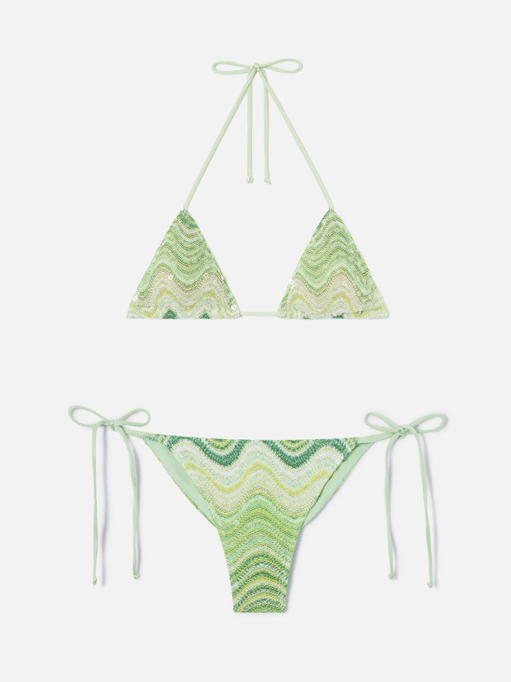 Bikini raschel degradé verde Leah Marielle con lentejuelas 