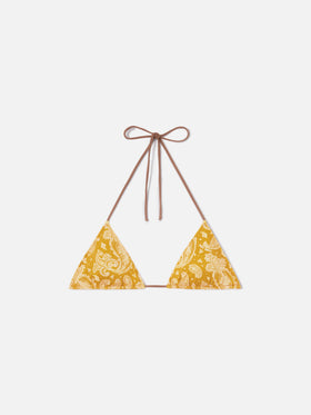 Top bikini Leah triangolo con fantasia paisley ocra