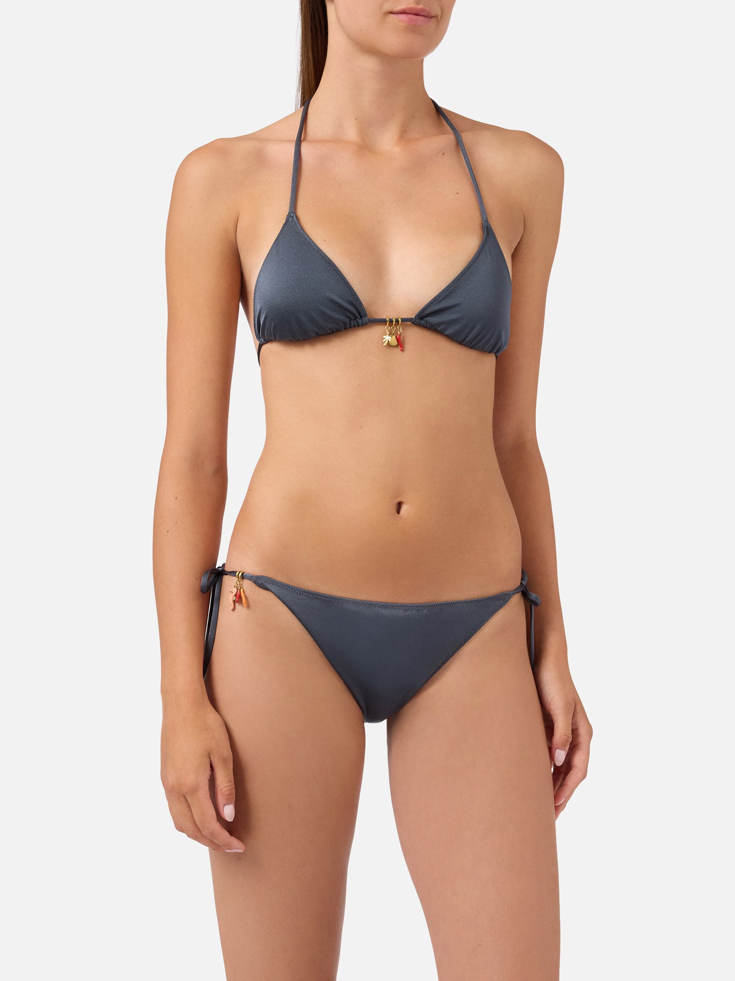 Bikini Leah Virgo gris foncé à finition brillante avec charms 