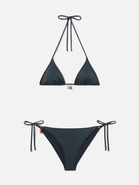 Leah Virgo dark grey glossy finish bikini with charms