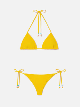 Bikini triangular de rizo amarillo Leah Marielle con charms 
