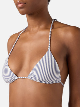 Bikini Leah Virgo de seersucker azul a rayas 