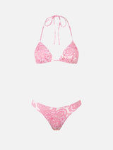 Woman pink paisley triangle bikini Leah Lido