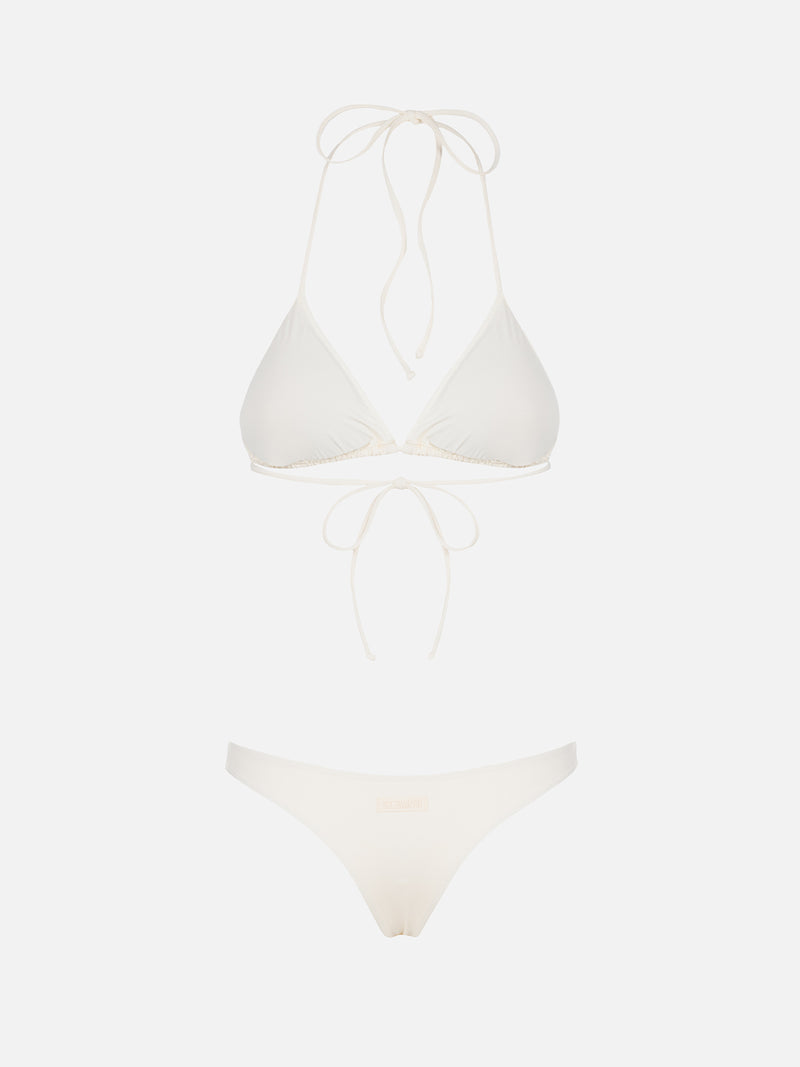 Woman cream triangle bikini Leah Naomi