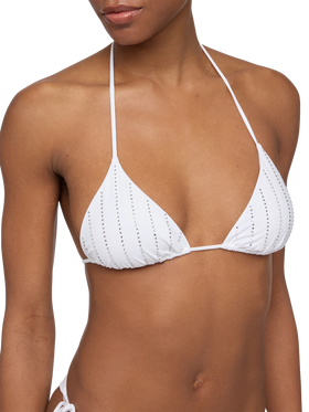 White classic triangle bikini Leah Marielle with striped rhinestone embellishment