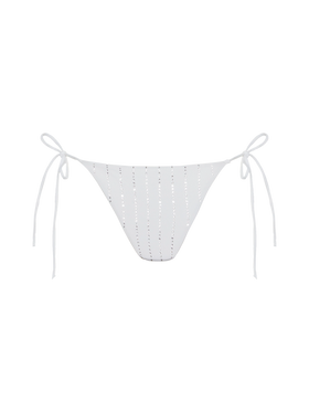 Marielle white classic swim briefs with striped rhinestone embellishment