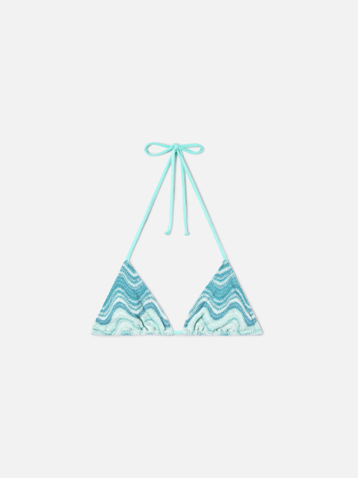 Leah triangle bikini top in aqua green degradé raschel fabric