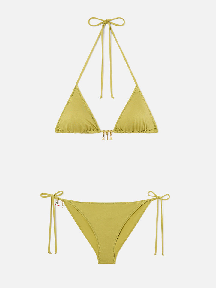 Bikini Leah Virgo vert pistache à finition brillante avec charms 