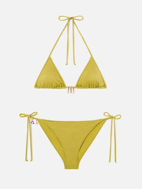Leah Virgo Triangel-Bikini in Pistaziengrün mit glänzendem Finish und Charms 