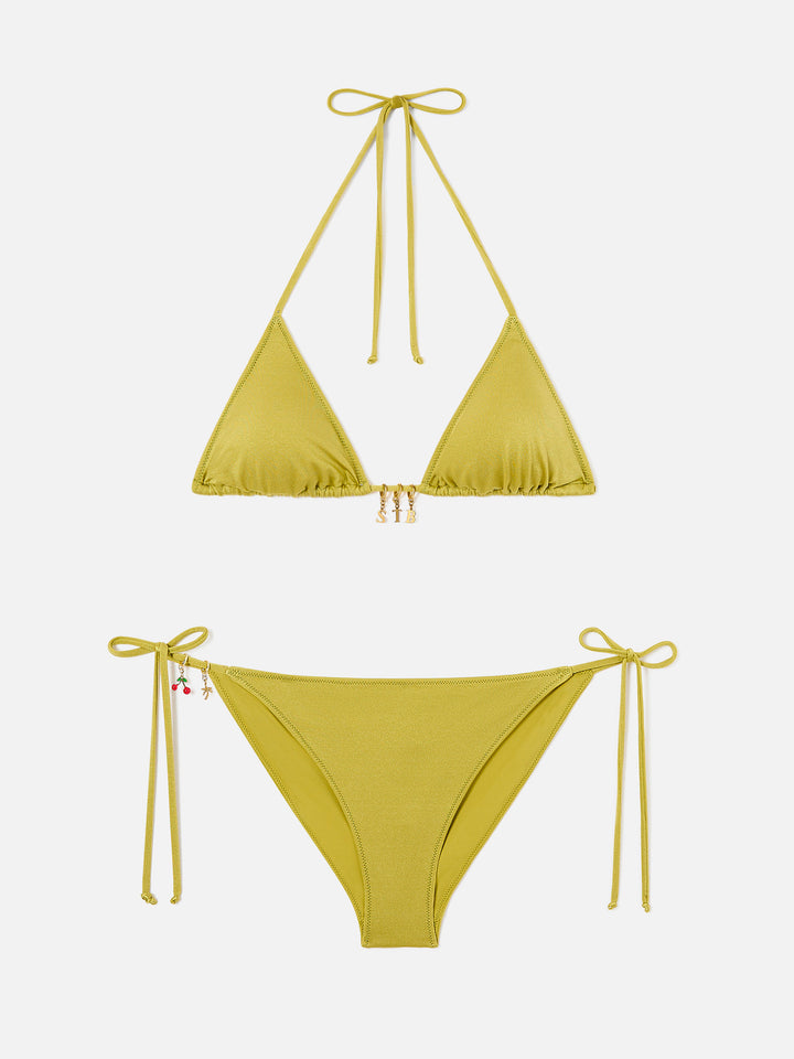 Bikini triangle Leah Virgo vert pistache à finition brillante avec charms 