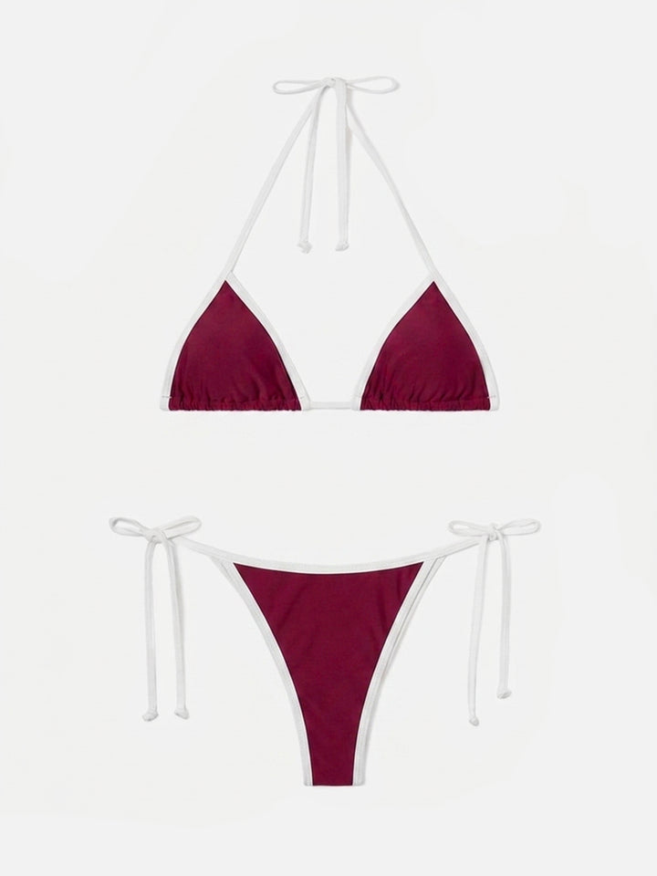 Leah Virgo String burgundy bikini with white contrast trims