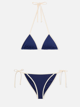 Leah Virgo String-Bikini mit blauem Kontrastbesatz 
