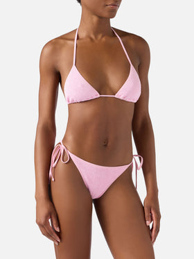 Bikini de triángulo Leah Marielle en rosa con ribetes en contraste 