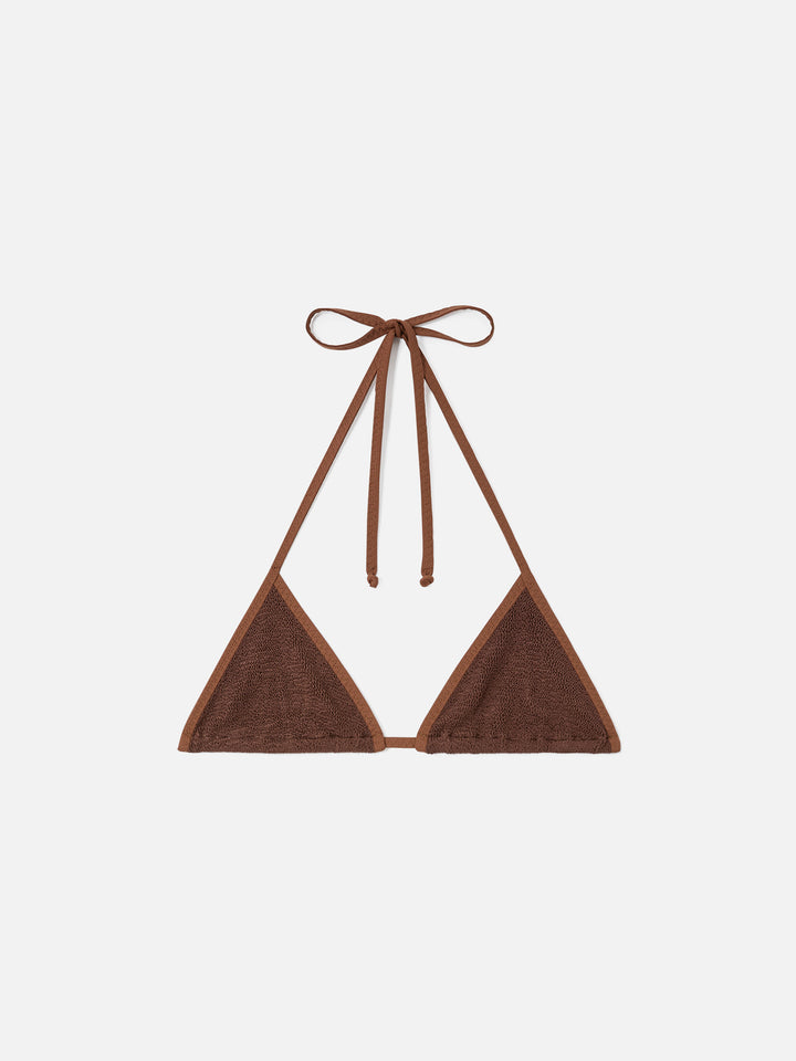 Brown Leah crinkle triangle bikini top