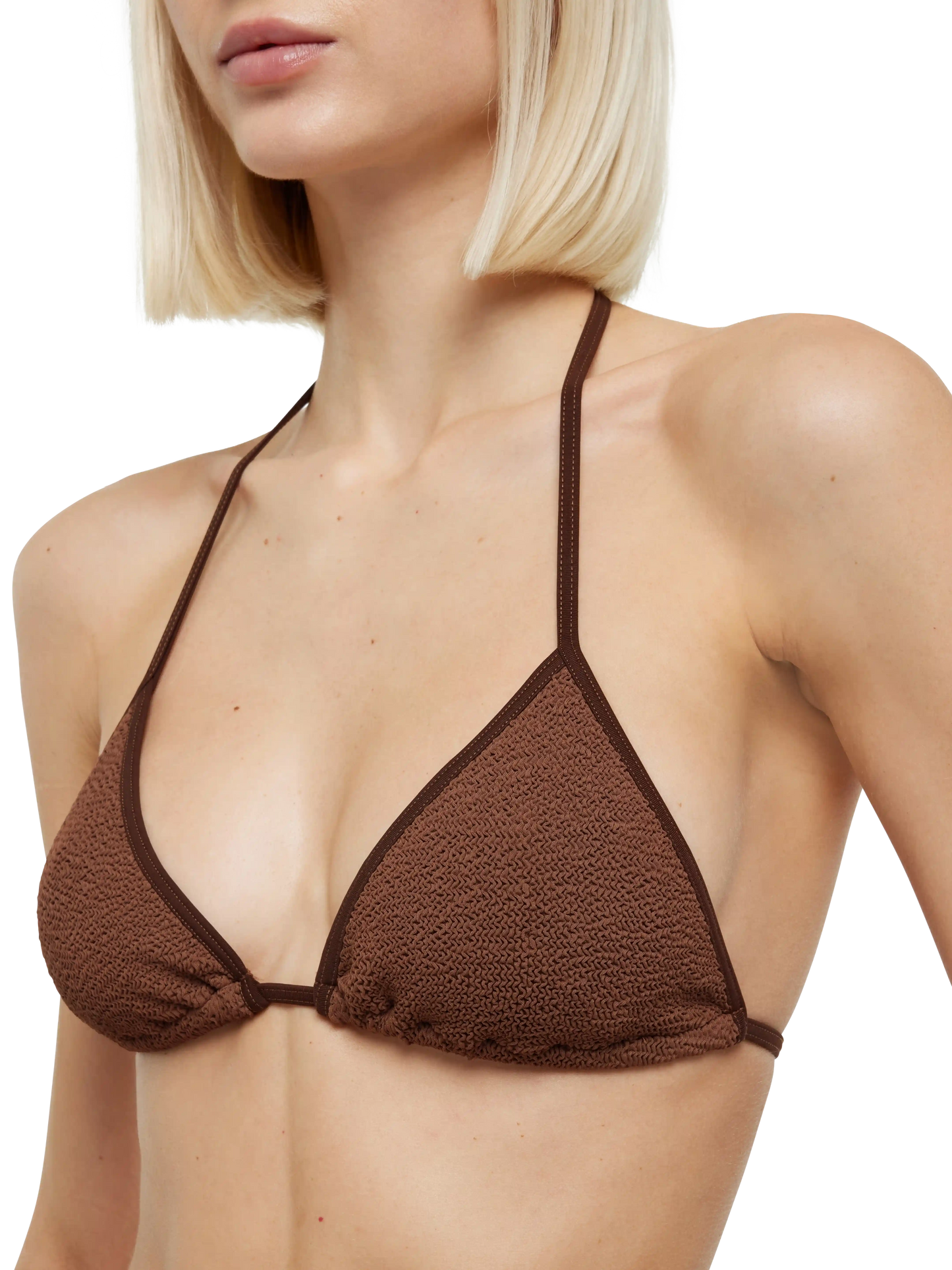 Bikini triangolo classico Leah Norah in tessuto crinkle marrone