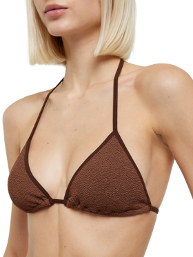 Bikini triangolo classico Leah Norah in tessuto crinkle marrone