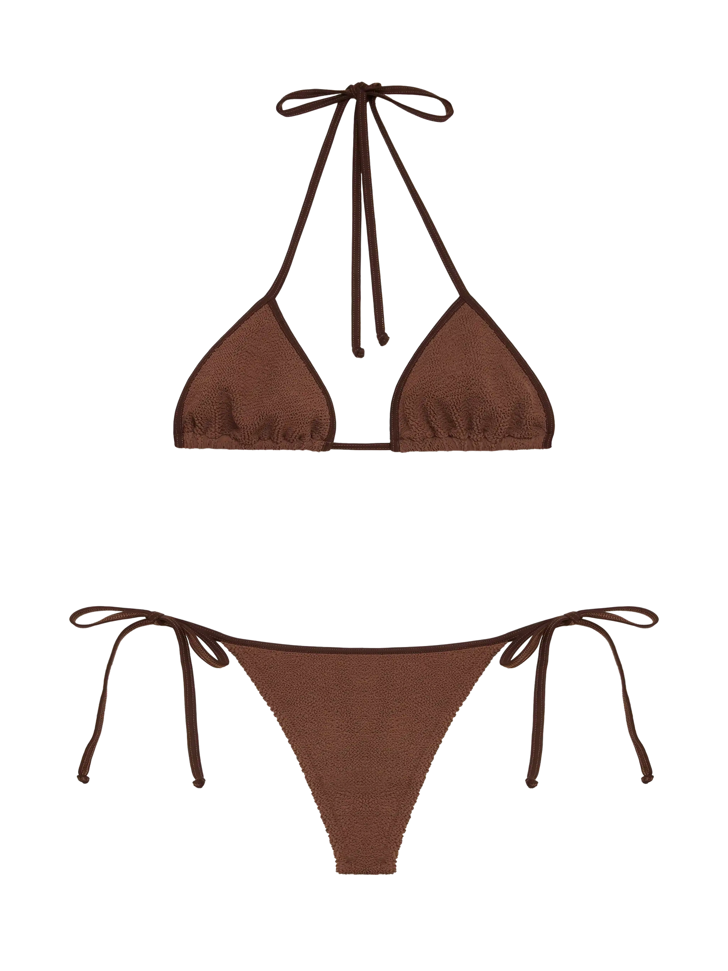 Bikini triangolo classico Leah Norah in tessuto crinkle marrone