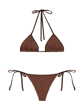 Bikini triangolo classico Leah Norah in tessuto crinkle marrone