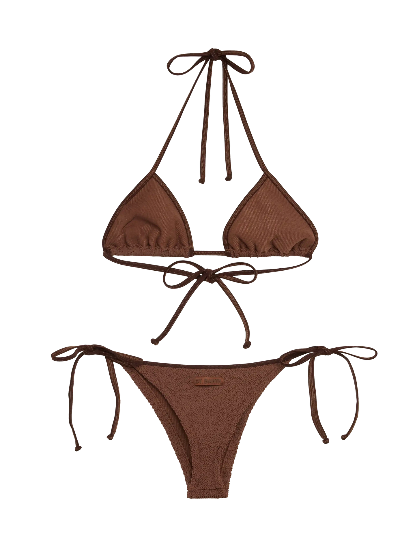 Bikini triangolo classico Leah Norah in tessuto crinkle marrone