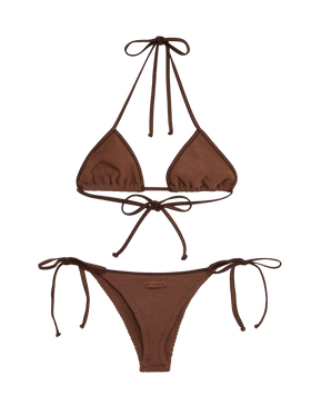 Bikini triangolo classico Leah Norah in tessuto crinkle marrone