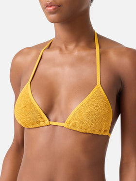 Haut de bikini triangle froncé à liens Ochre Leah 