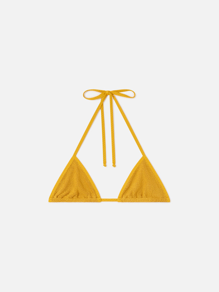 Ockerfarbenes Leah String Crinkle Triangle-Bikinioberteil 