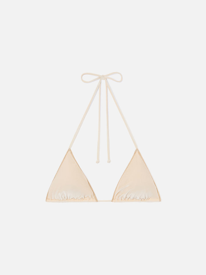 Top bikini Leah Overlock triangolo in velluto oro 
