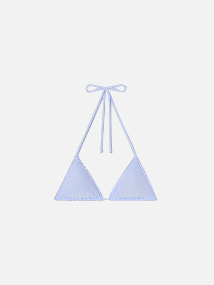 Top bikini Leah Overlock triangolo in velluto azzurro 
