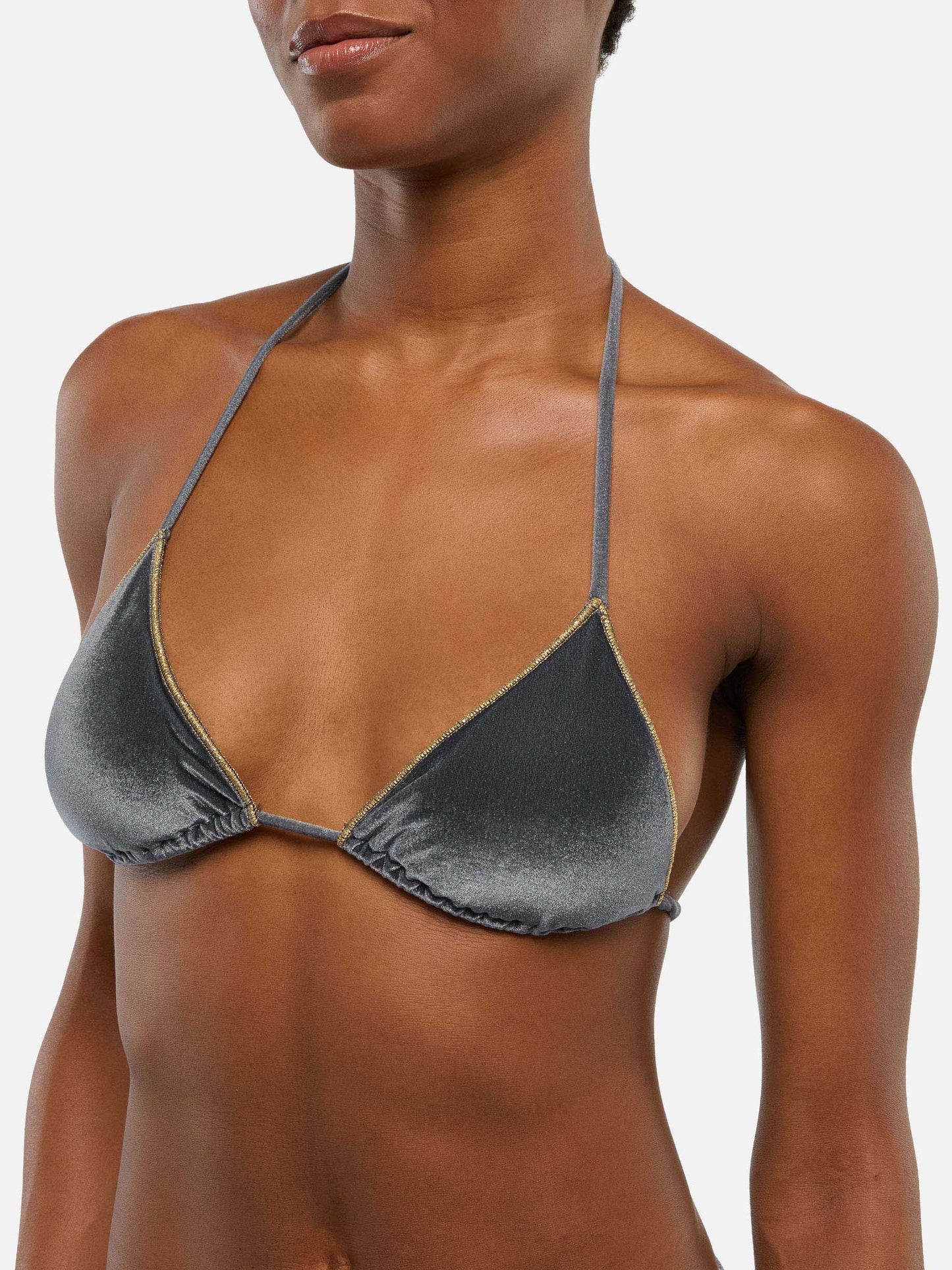 Leah Marielle classic triangle bikini in velvet with gold trim