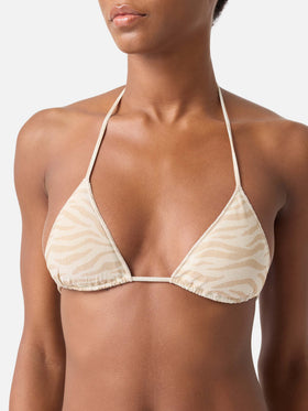 Haut de bikini triangle Leah Overlock animalier lurex 