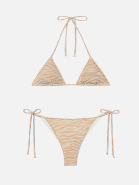 Bikini Leah Marielle Overlock con estampado de cebra en lurex 