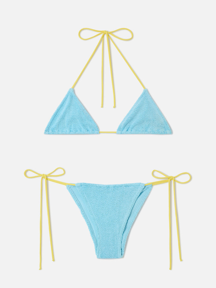 Light blue crinkle Leontine bikini with piping | Special Edition