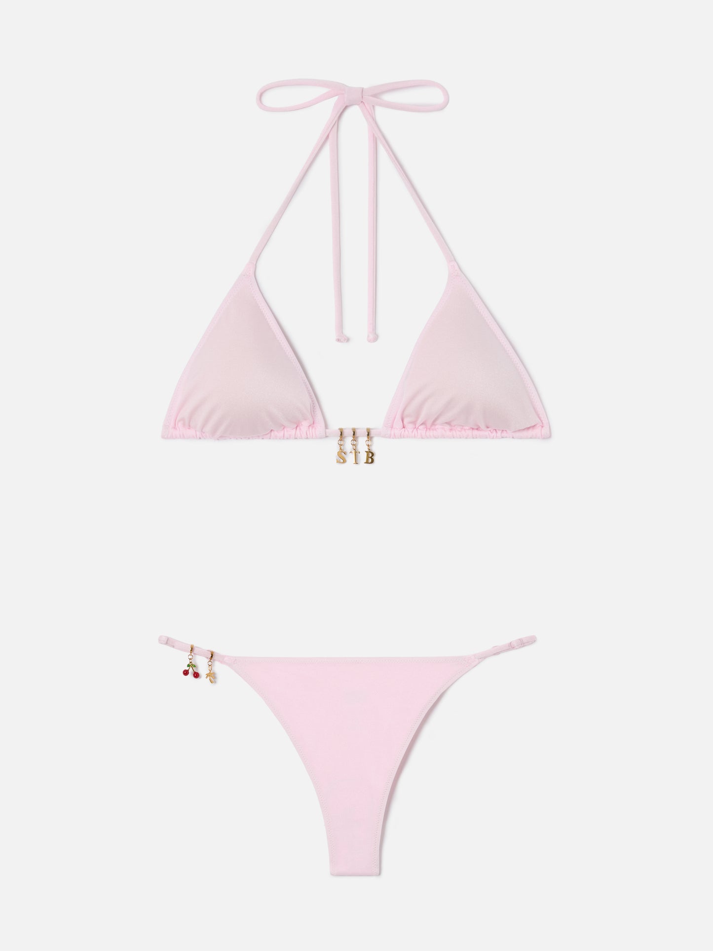 Bikini Lezzy triangle in pink glossy-finish fabric with charms